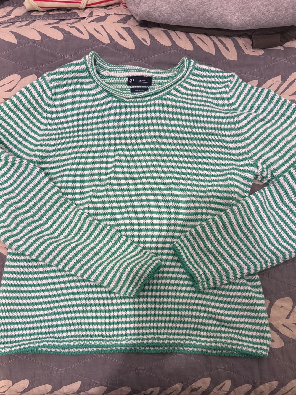 Gap Green & White Striped Sweater Top